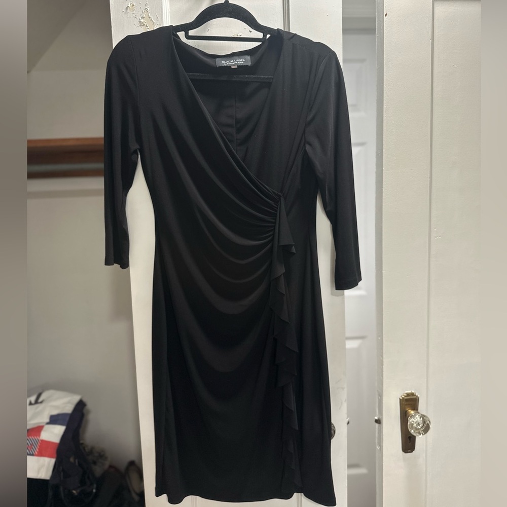 Elegant Black Draped Long Sleeve Dress